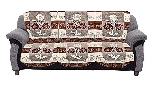 Kuber Industries Floral Print Cotton 5 Seater Slip Cover/Sofa Cover|Sofa Cover 3 Seater and 2 Seater|Pack of 6 (Brown)