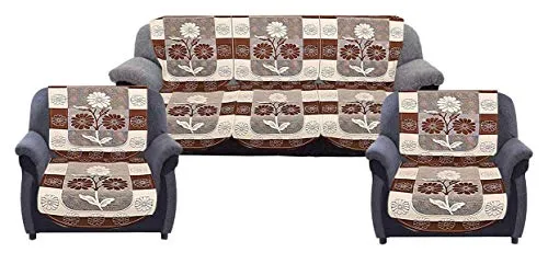 Kuber Industries Floral Print Cotton 5 Seater Slip Cover/Sofa Cover|Sofa Cover 3 Seater and 2 Seater|Pack of 6 (Brown)