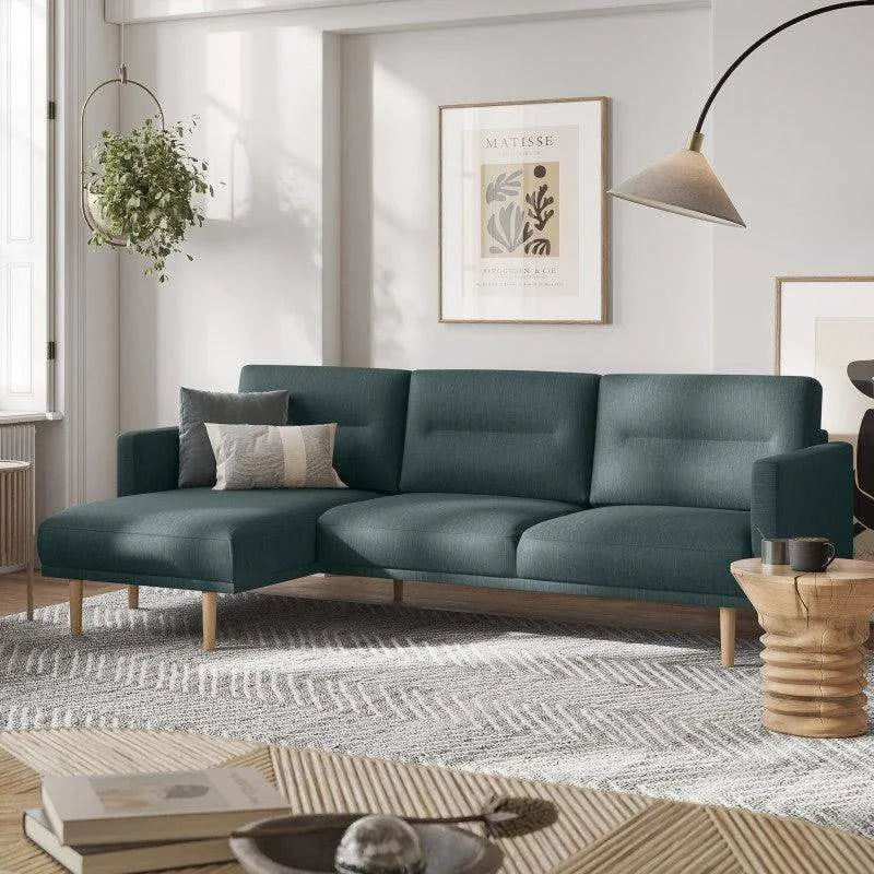 Larvik Chaiselongue Corner Sofa  - Dark Green, Oak Legs