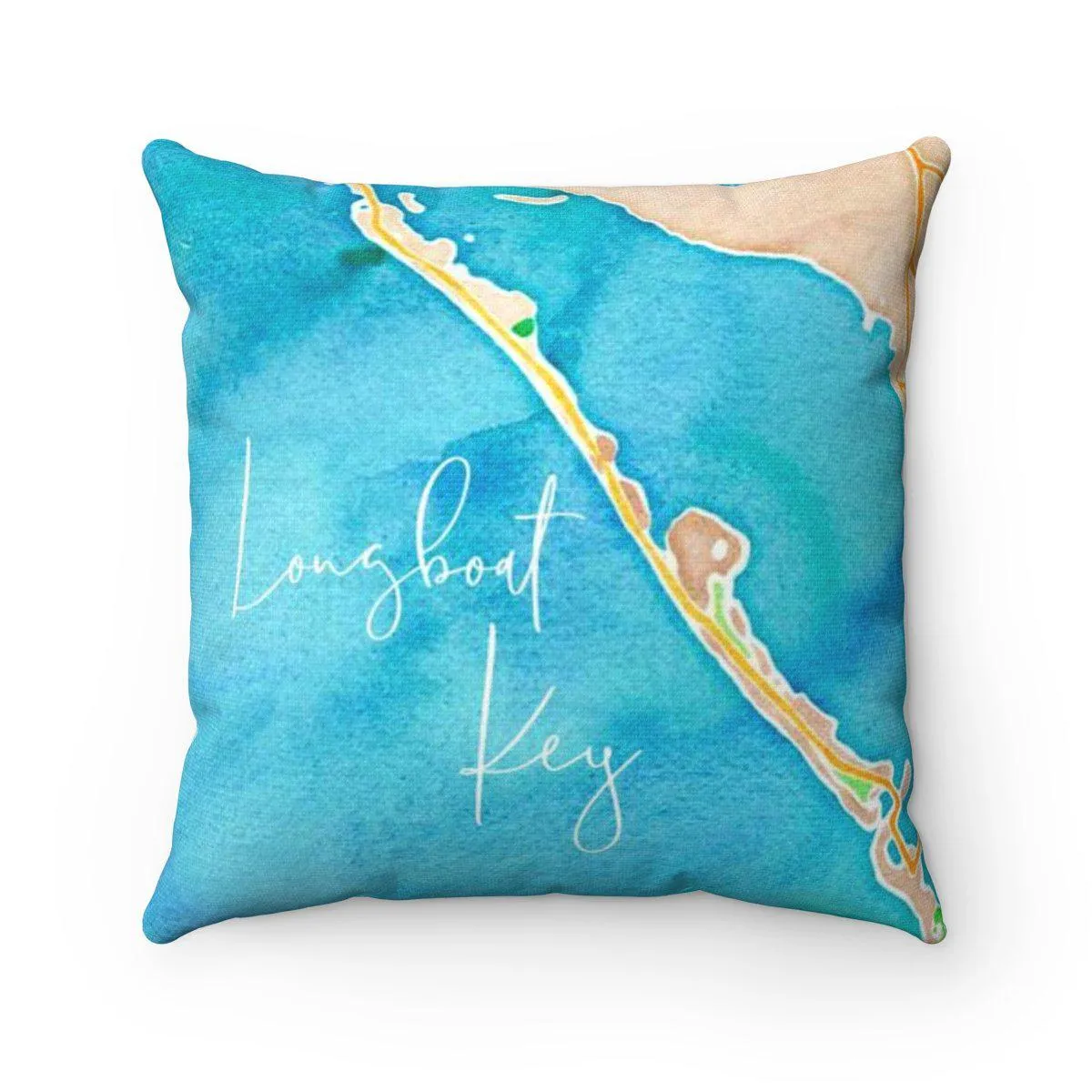 Longboat Key Watercolor Map Pillow with Tranquil Waters Back