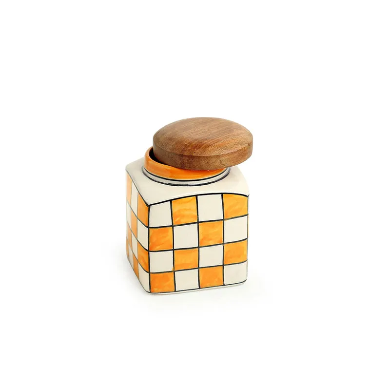 Manoranj Square Handpainted Storage Jar (480 ML) - Set Of two