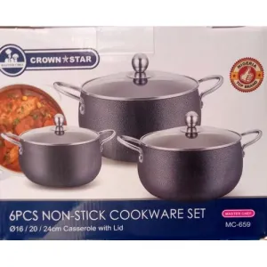 Master Chef Non Stick Pot With Glass Cover 3 Set