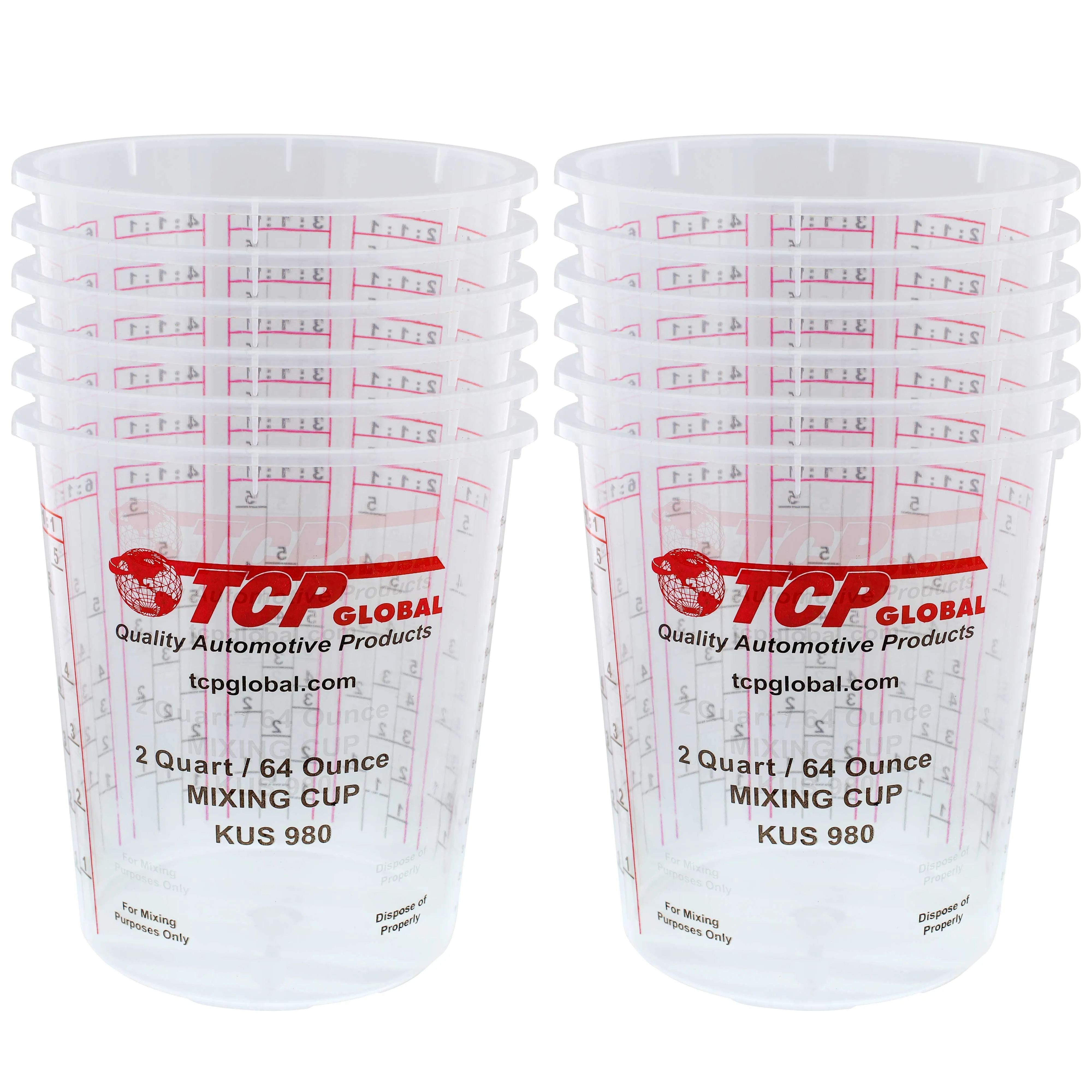 Pack of 12 - Mix Cups - Half Gallon size - 64 ounce Volume Paint and Epoxy Mixing Cups - Mix Cups Are Calibrated with Multiple Mixing Ratios