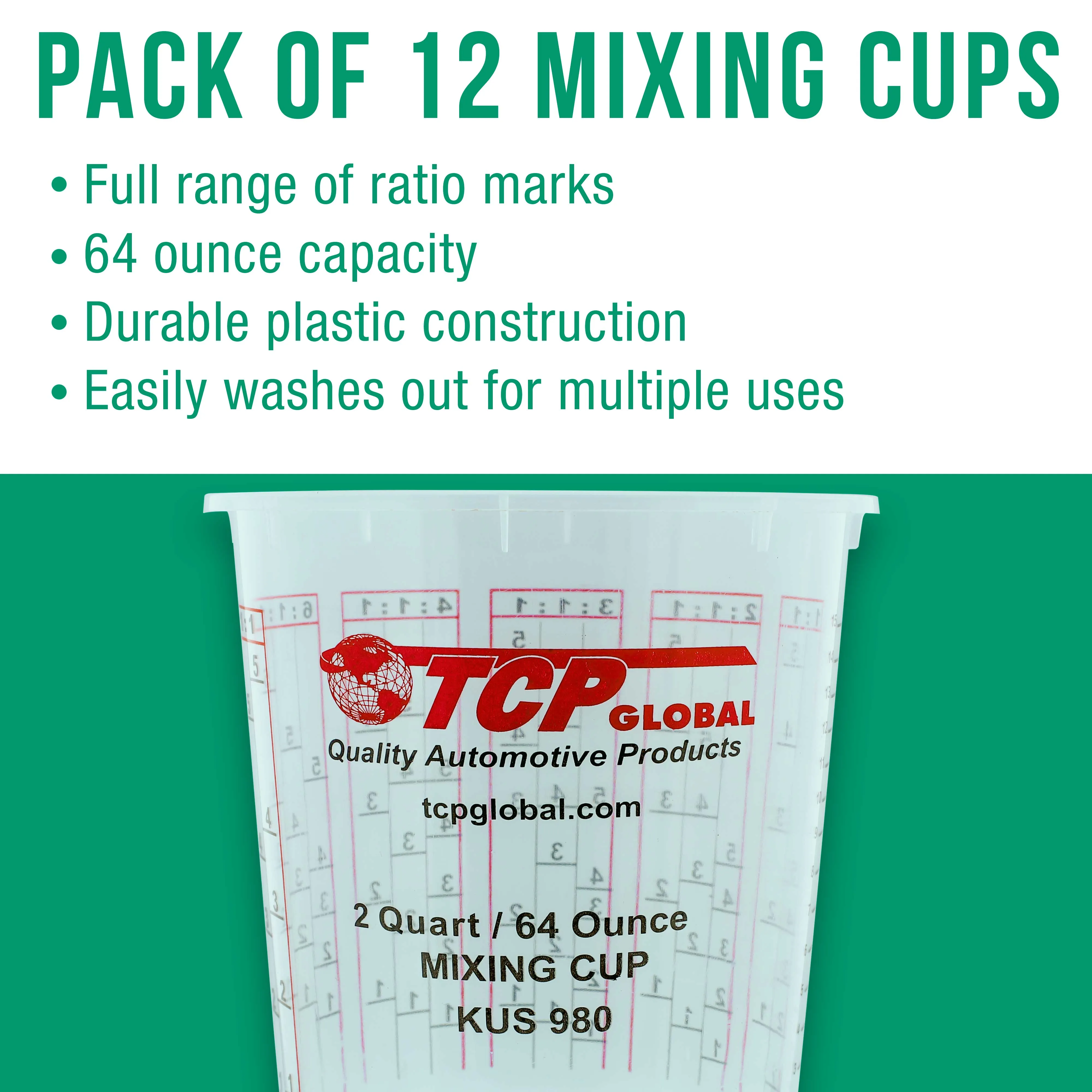 Pack of 12 - Mix Cups - Half Gallon size - 64 ounce Volume Paint and Epoxy Mixing Cups - Mix Cups Are Calibrated with Multiple Mixing Ratios