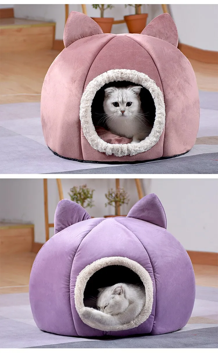 Pet Dog Cat Tent House Kennel Winter Warm Nest Soft Sleeping Sofa Pad