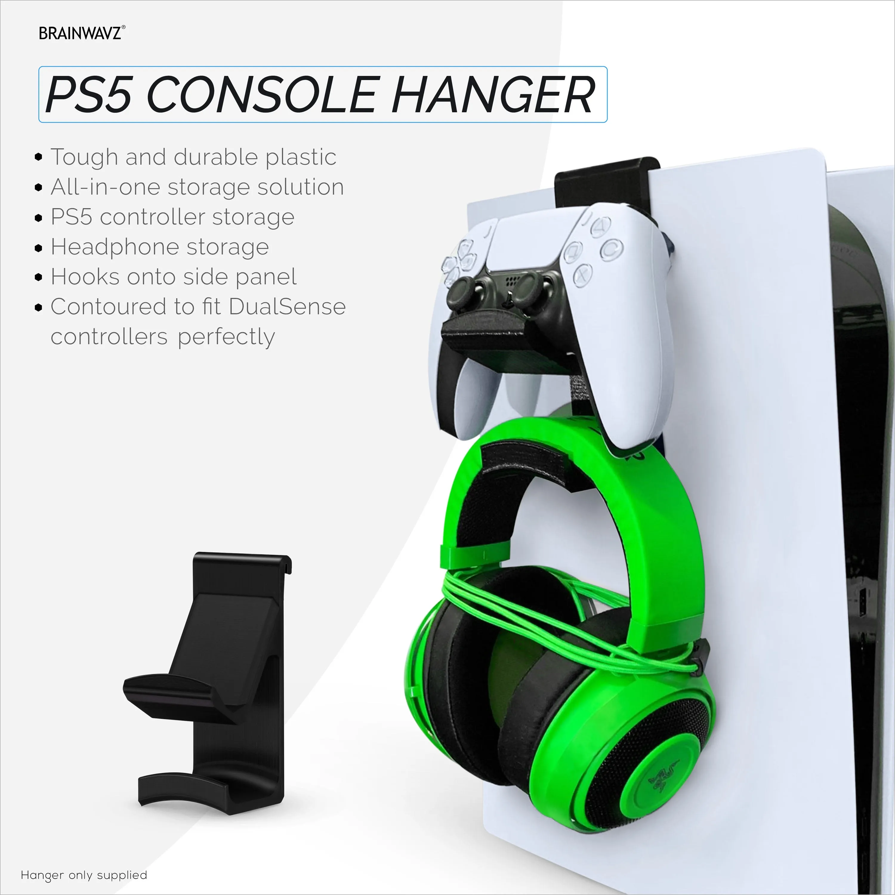 PS5 Game Controller & Headphone Hanger Console Mount for PlayStation PS5 DualSense Gamepad, Hook-On Hanger Bracket