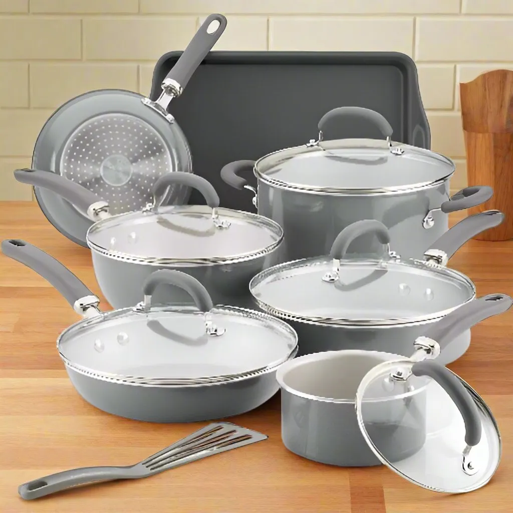 Rachael Ray Nonstick Cookware Pots And Pans Set - 13 Piece - Grey Shimmer