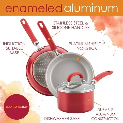 Rachael Ray Nonstick Cookware Pots And Pans Set - 13 Piece - Red Shimmer