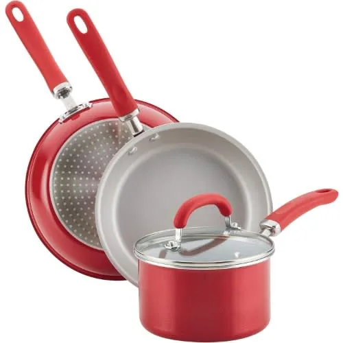 Rachael Ray Nonstick Cookware Pots And Pans Set - 13 Piece - Red Shimmer