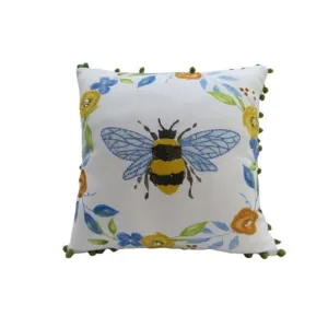 Regency International Embroidered Bee in Flower Garland Pillow 16" x 16"