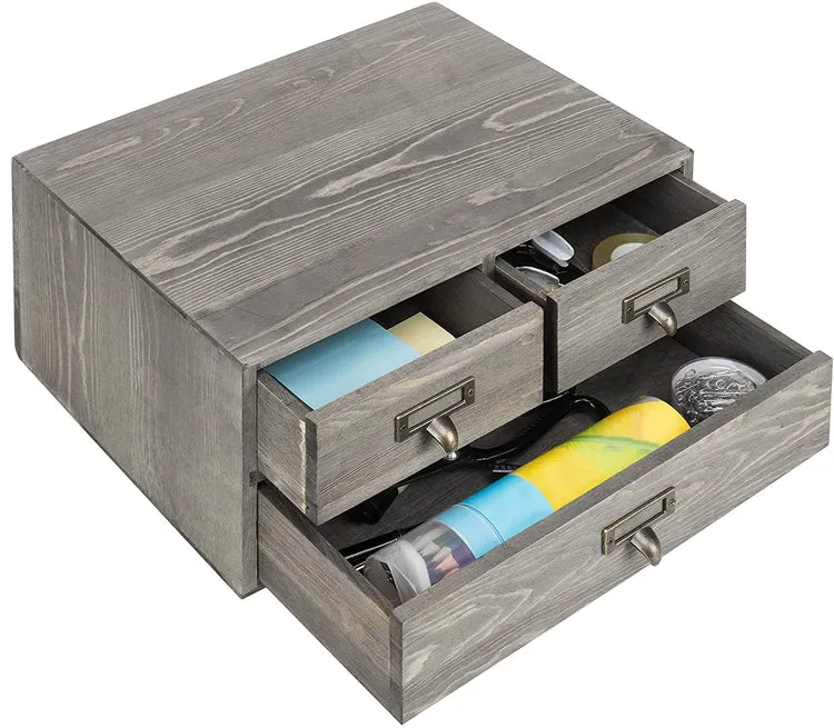 Rustic Gray Wooden 3-Drawer Desktop Organizer