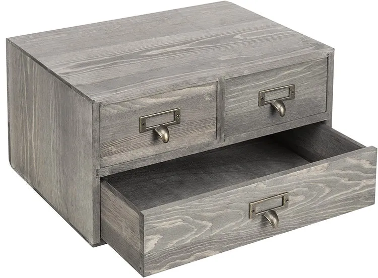 Rustic Gray Wooden 3-Drawer Desktop Organizer