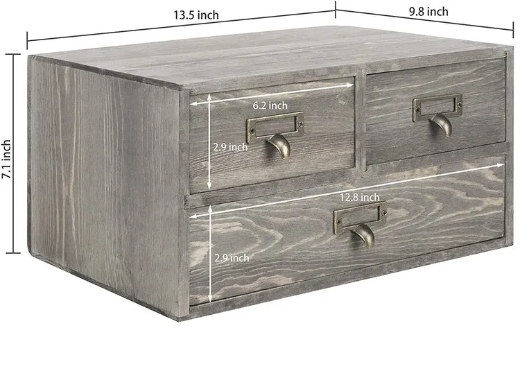 Rustic Gray Wooden 3-Drawer Desktop Organizer