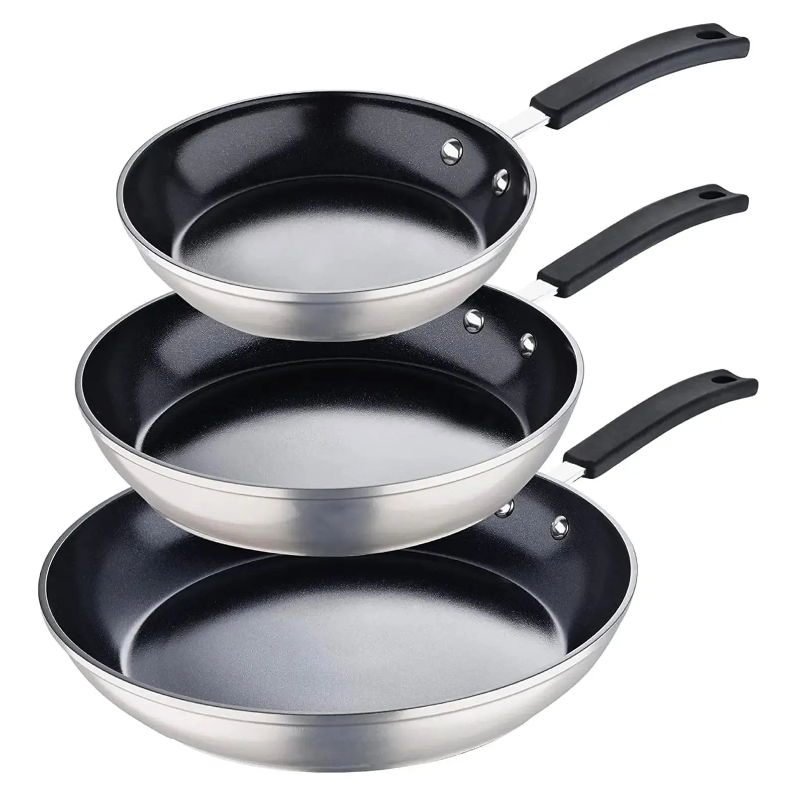 Set of 3 MasterPro Smart Frying Pans Black Silver 20cm/26cm/30cm