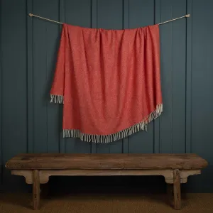 Shetland Wool Herringbone Throw Coral Red