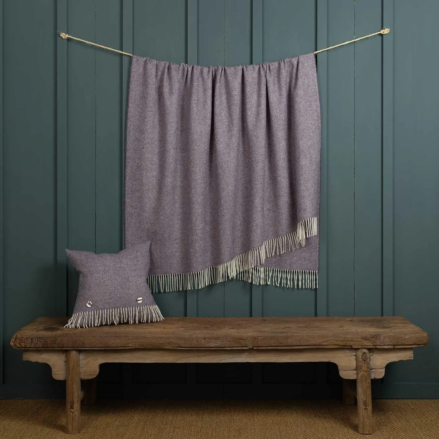 Shetland Wool Herringbone Throw - Mulberry