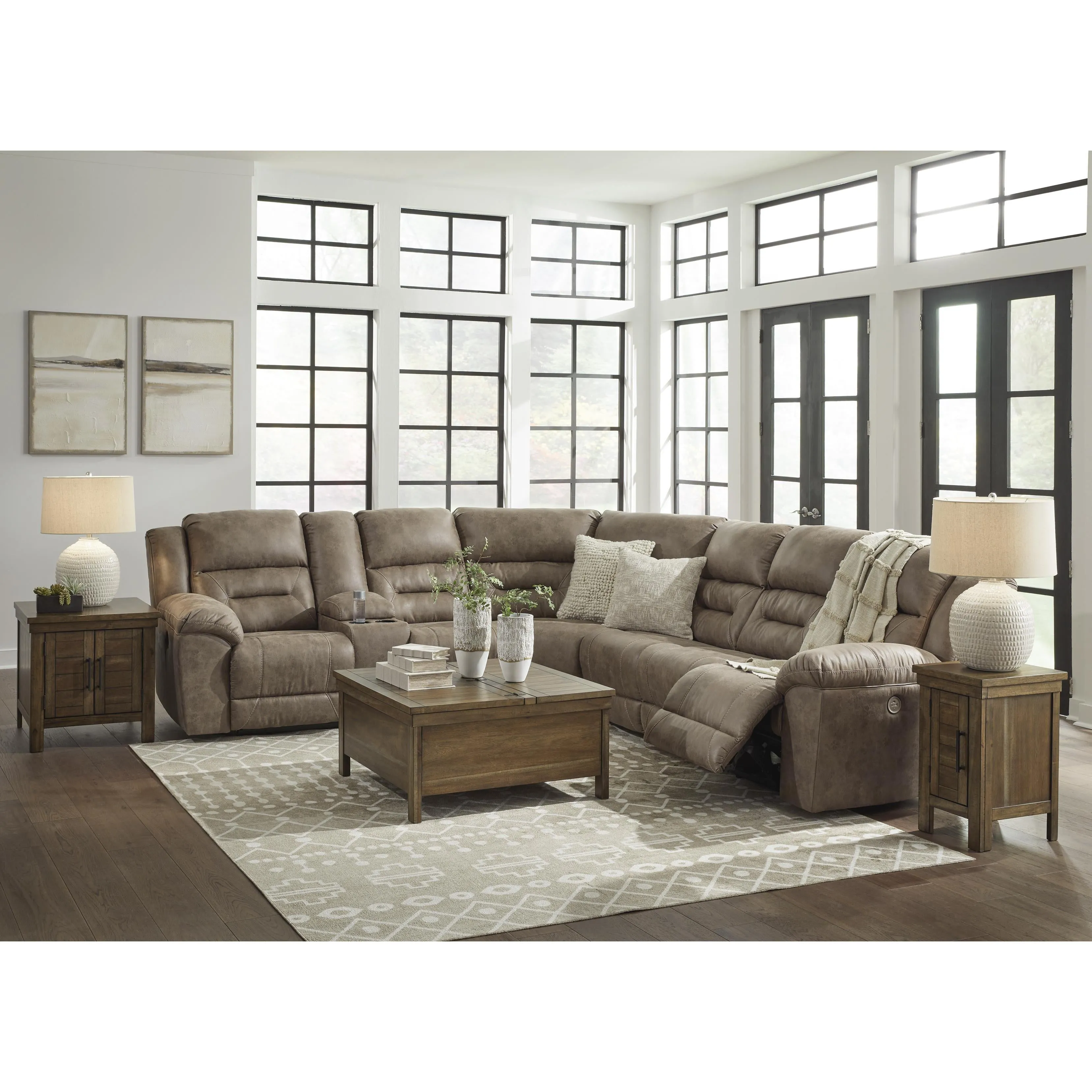 Signature Design by Ashley Ravenel Power Reclining Leather Look 4 pc Sectional 8310601C/8310677C/8310646C/8310675C