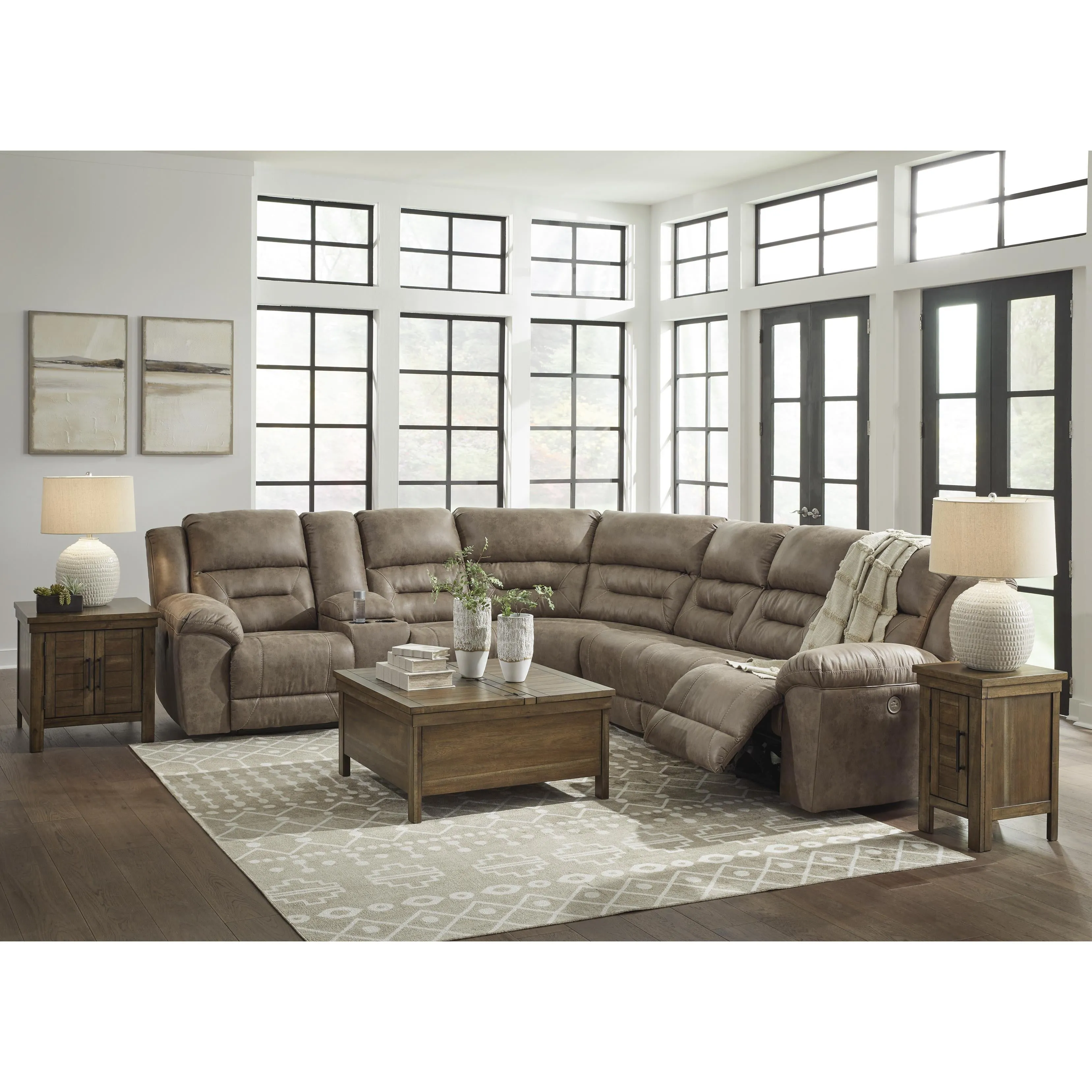 Signature Design by Ashley Ravenel Power Reclining Leather Look 4 pc Sectional 8310601C/8310677C/8310646C/8310675C