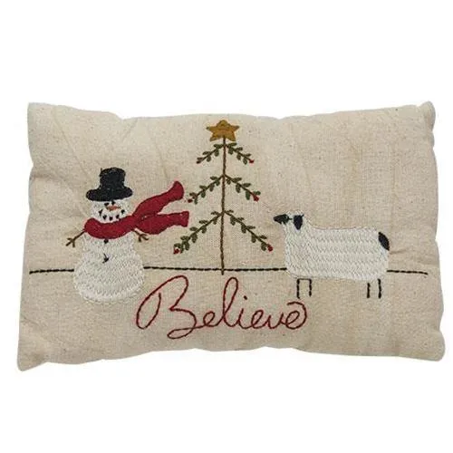 Snowman & Sheep Believe Decorative Christmas Pillow, 6" x 9"