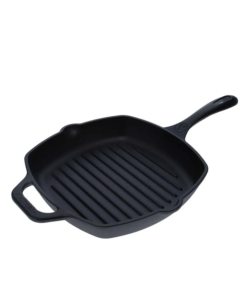 Square Cast Iron Grill Pan Non-GMO Flaxseed Oil | Safe For All Cooktops | 11 x 17 inches