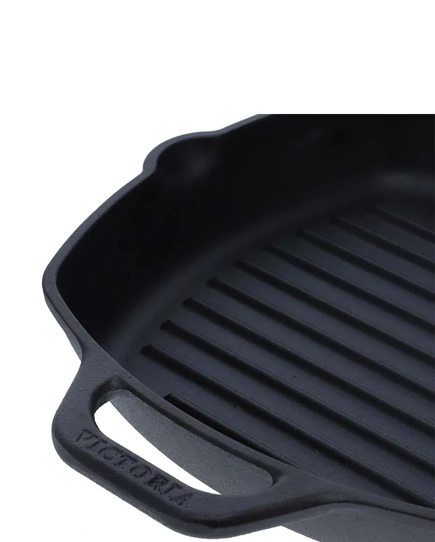 Square Cast Iron Grill Pan Non-GMO Flaxseed Oil | Safe For All Cooktops | 11 x 17 inches