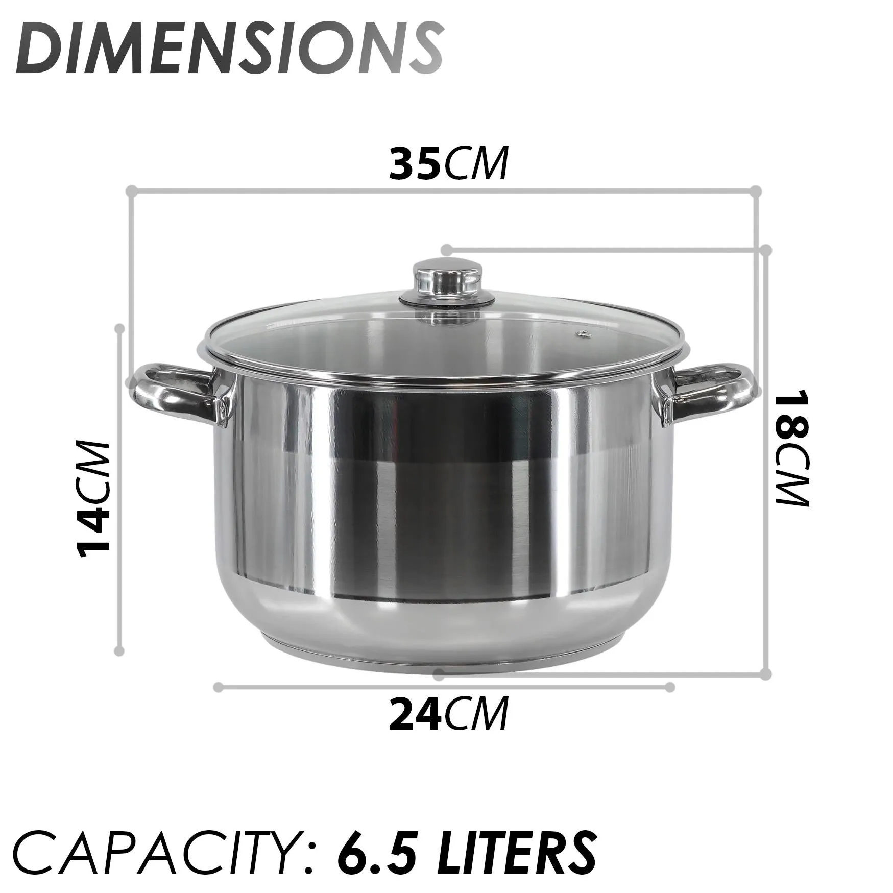 Stainless Steel Stock Pot with Lid 6.5L