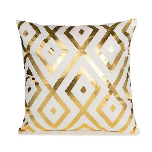 Trendy Soft Cushion Pillow with White and Gold Pattern Design