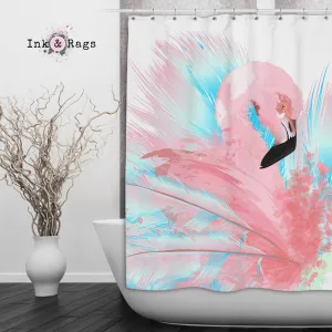 Watercolor Flamingo Shower Curtains and Optional Bath Mats