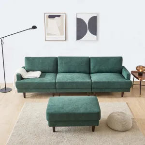 WIIS' IDEA Modern L-shaped Fabric Sofa 3 Seater With Ottoman - Emerald