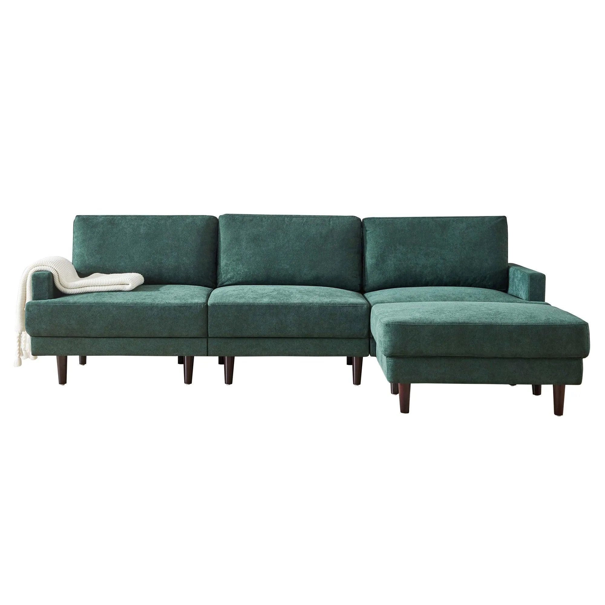 WIIS' IDEA Modern L-shaped Fabric Sofa 3 Seater With Ottoman - Emerald