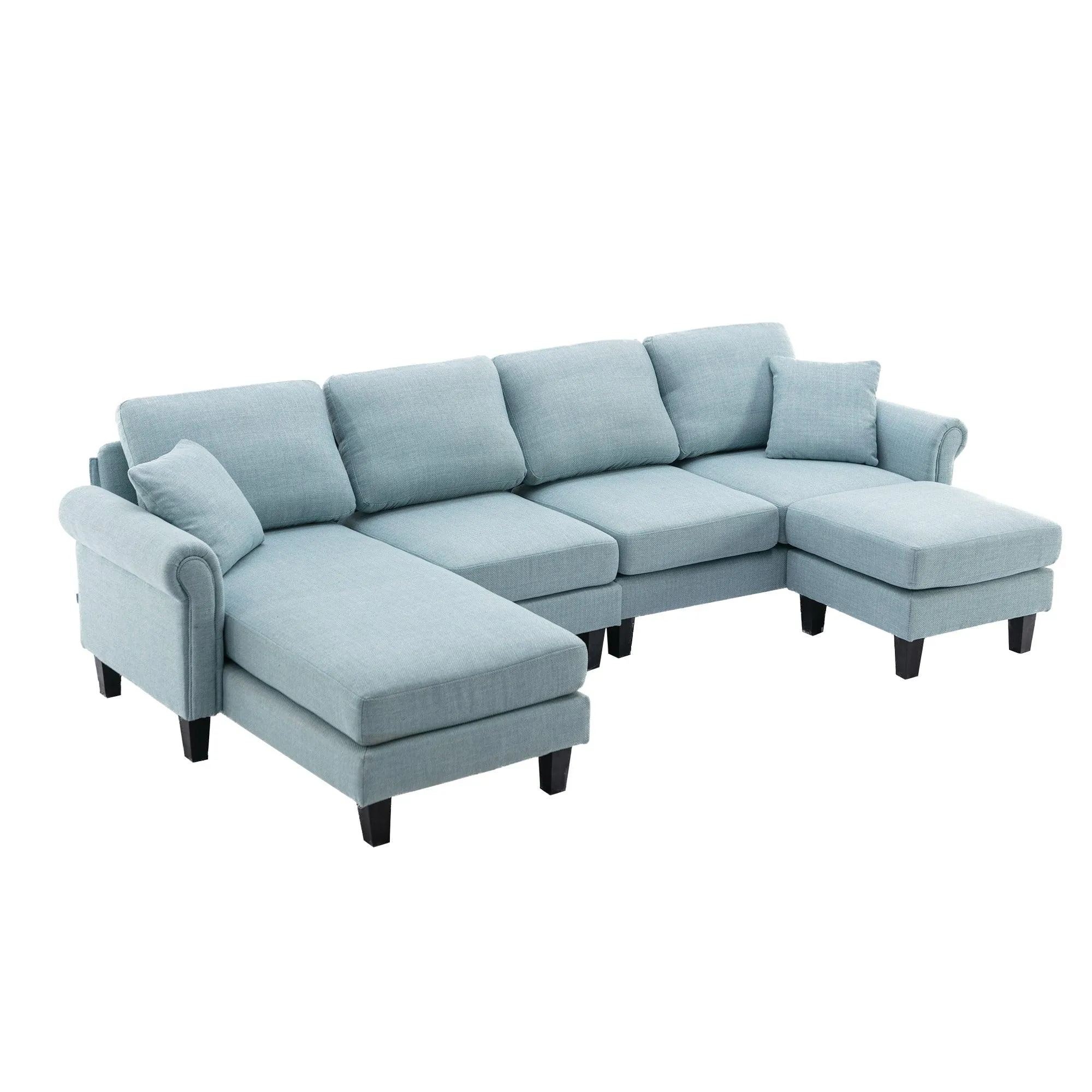 WIIS' IDEA Modern Living Room Fabric Sectional Sofa - Light Blue