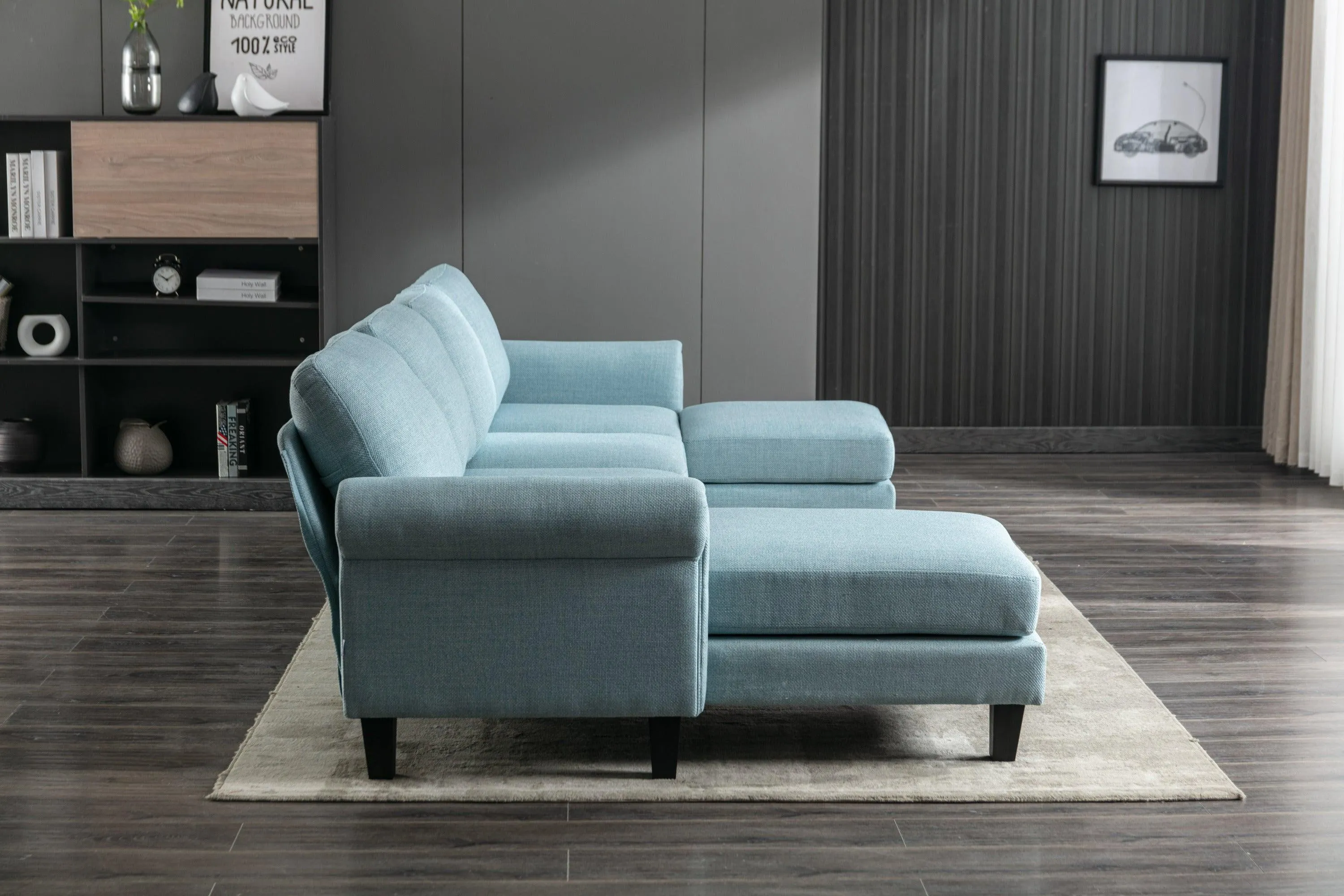 WIIS' IDEA Modern Living Room Fabric Sectional Sofa - Light Blue