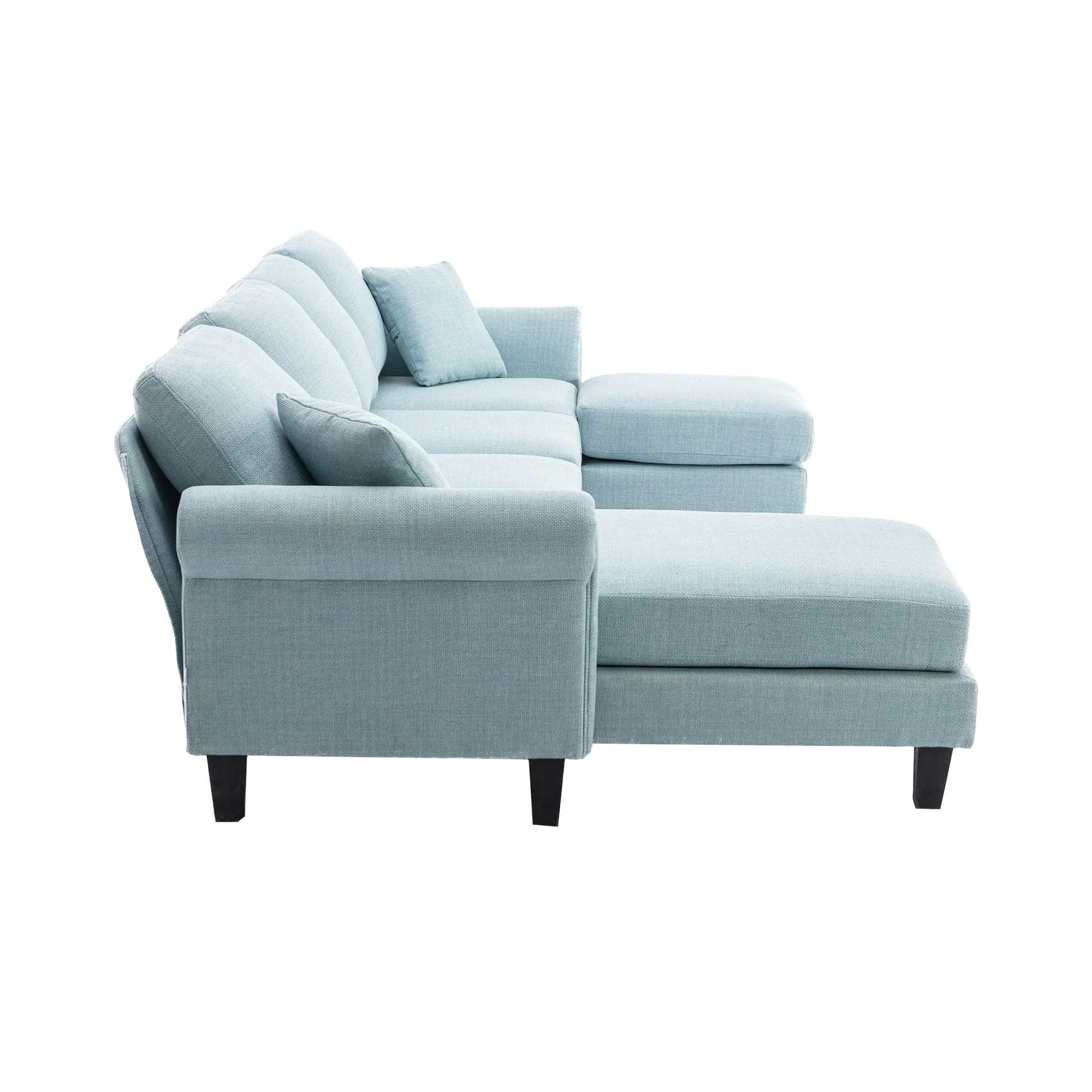 WIIS' IDEA Modern Living Room Fabric Sectional Sofa - Light Blue