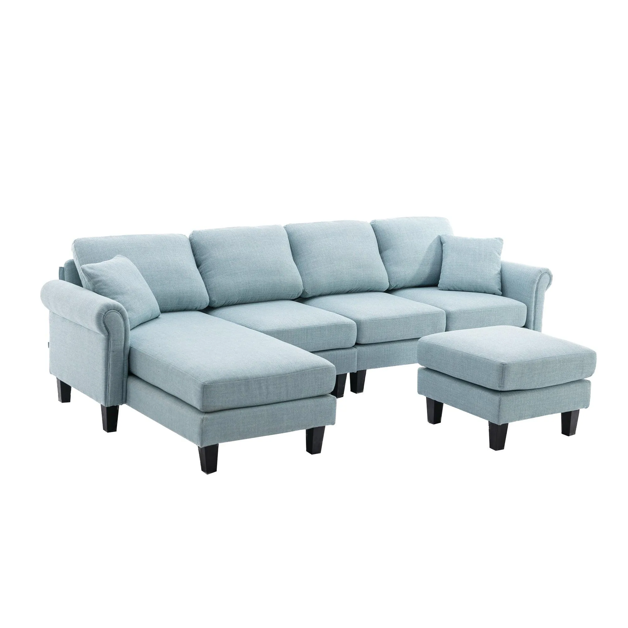 WIIS' IDEA Modern Living Room Fabric Sectional Sofa - Light Blue