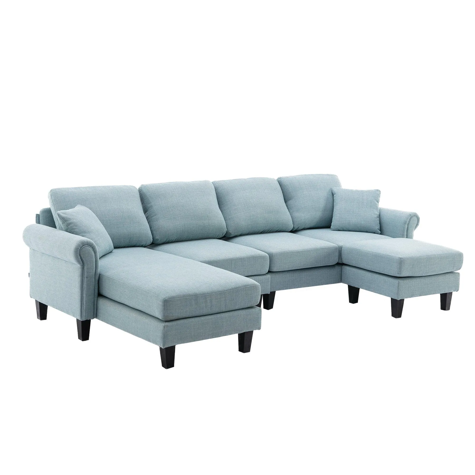 WIIS' IDEA Modern Living Room Fabric Sectional Sofa - Light Blue