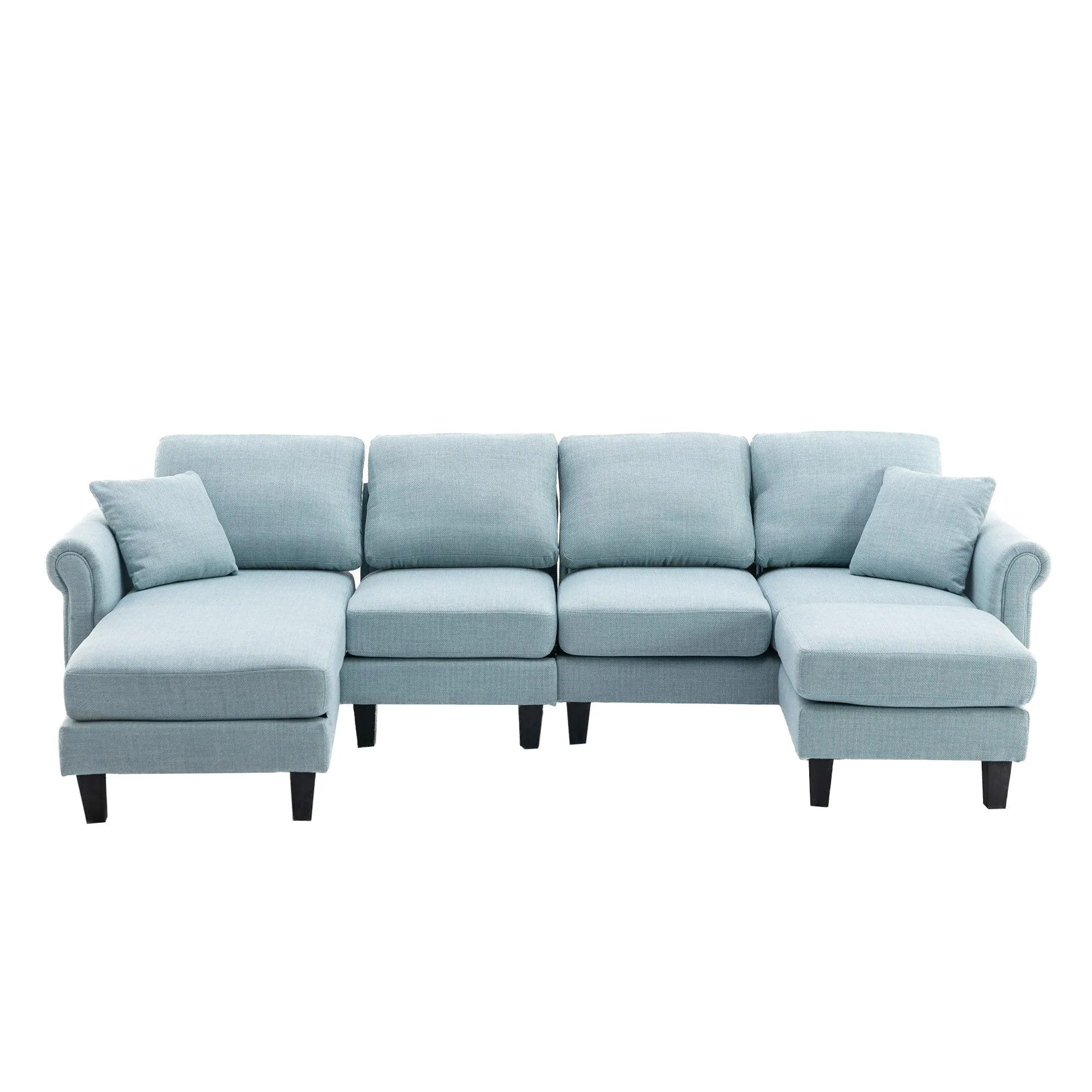 WIIS' IDEA Modern Living Room Fabric Sectional Sofa - Light Blue