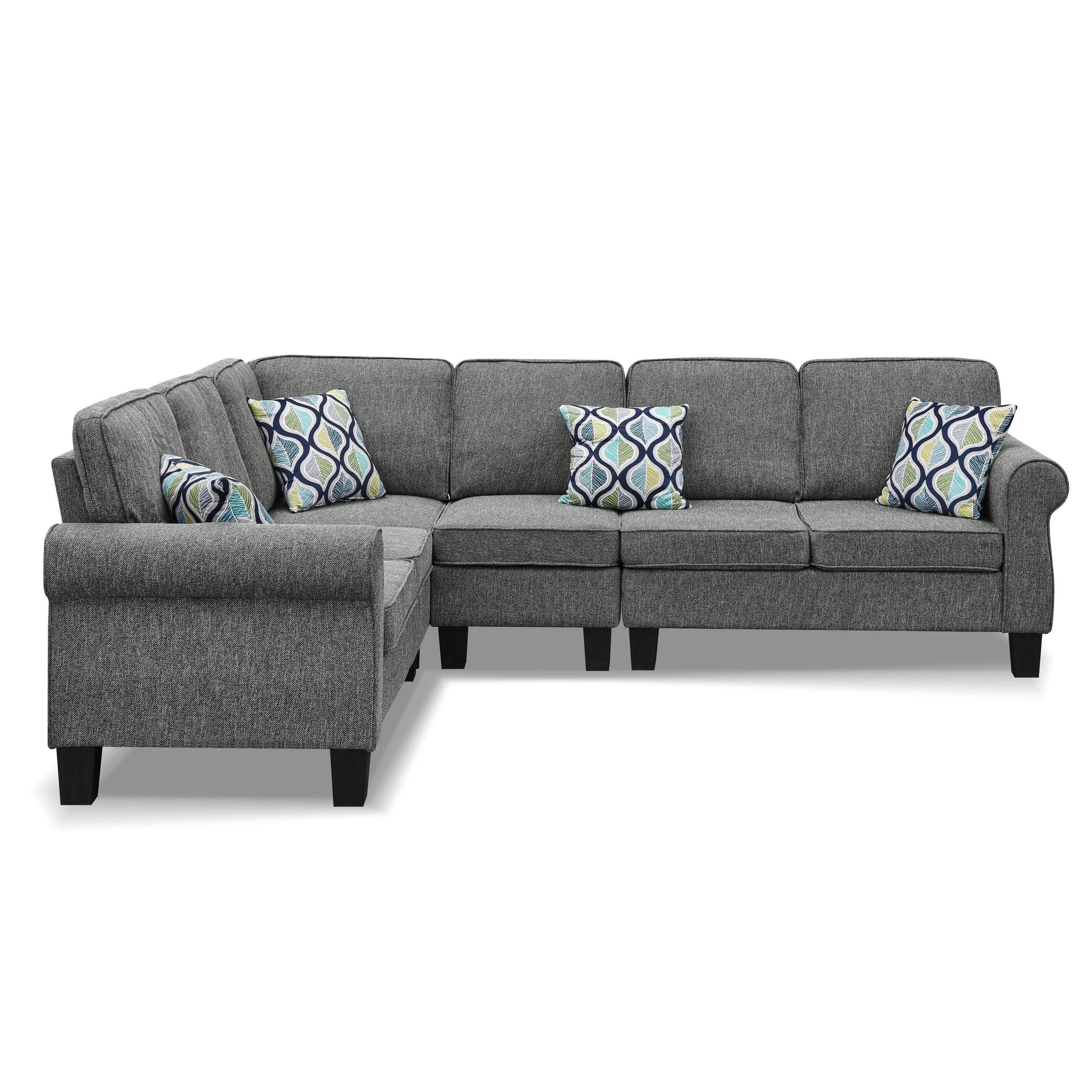 WIIS' IDEA Shelter L-Shaped Sectional Sofa With Reversible Chaise - Dark Grey