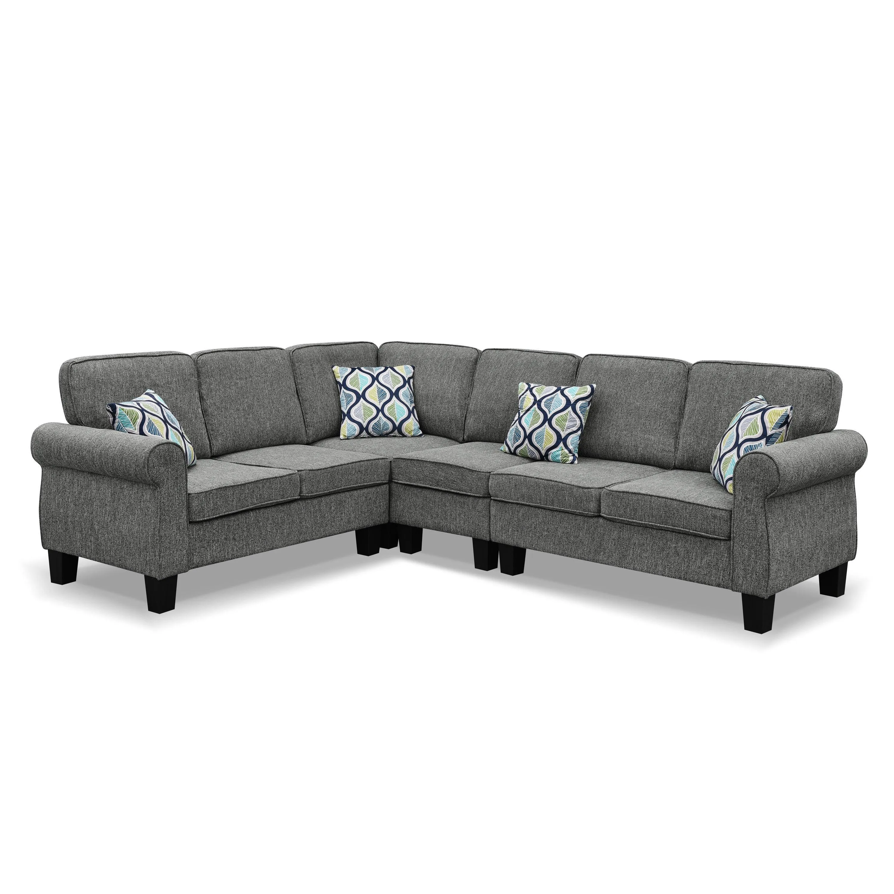 WIIS' IDEA Shelter L-Shaped Sectional Sofa With Reversible Chaise - Dark Grey