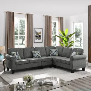 WIIS' IDEA Shelter L-Shaped Sectional Sofa With Reversible Chaise - Dark Grey